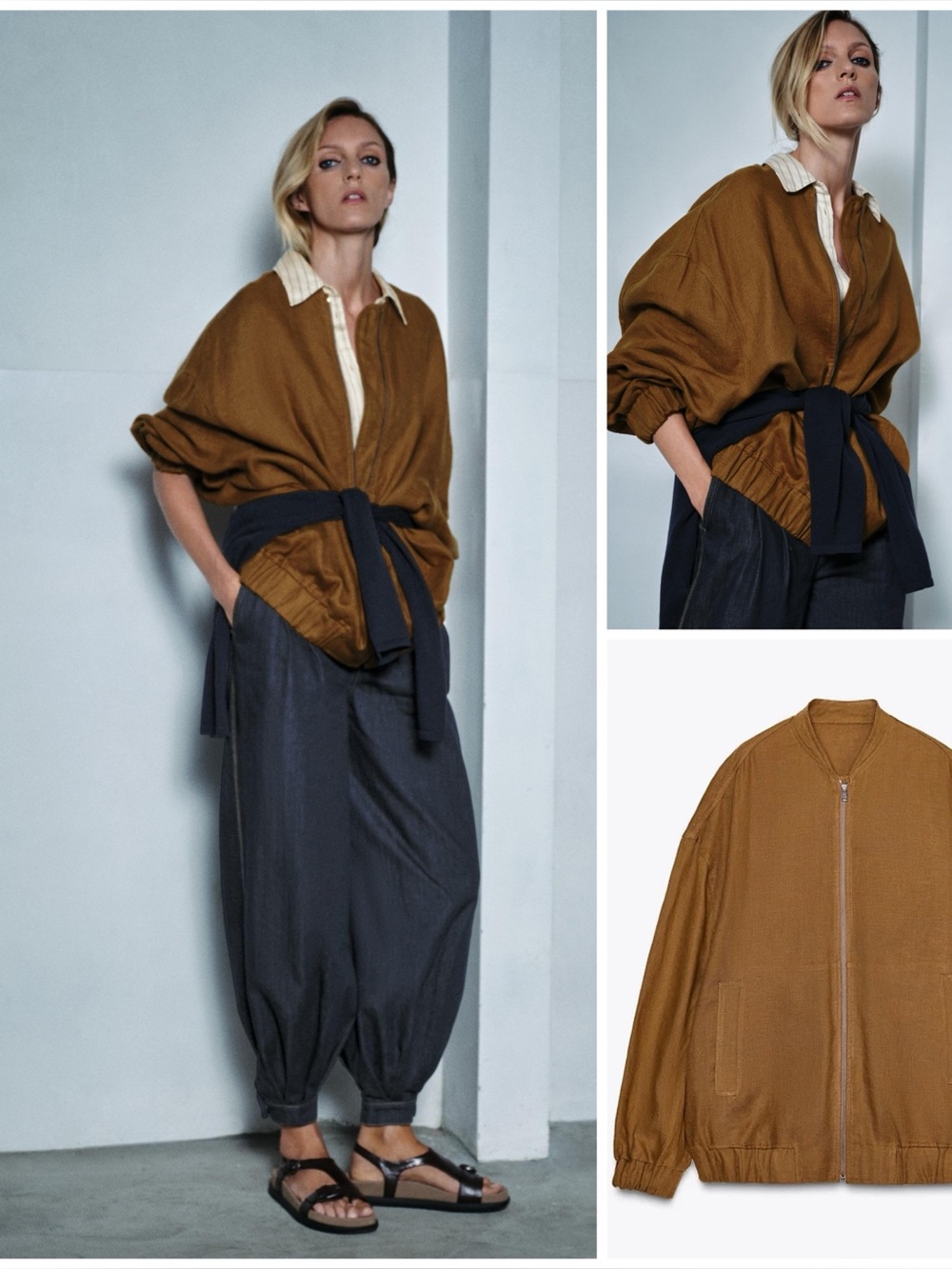 ZARA ~ OVERSIZED Bomber LINEN JACKET ZW COLLECTION